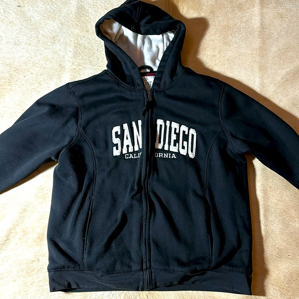 Vintage SAN DIEGO California Embroidered Black Full Zip Hoodie SWEATSHIRT